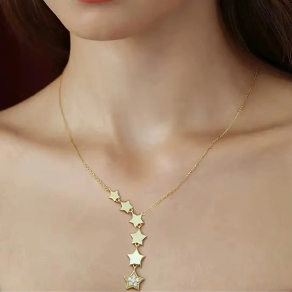 Gold Star Cascade Necklace, Stainless Steel - Picture 2 of 2